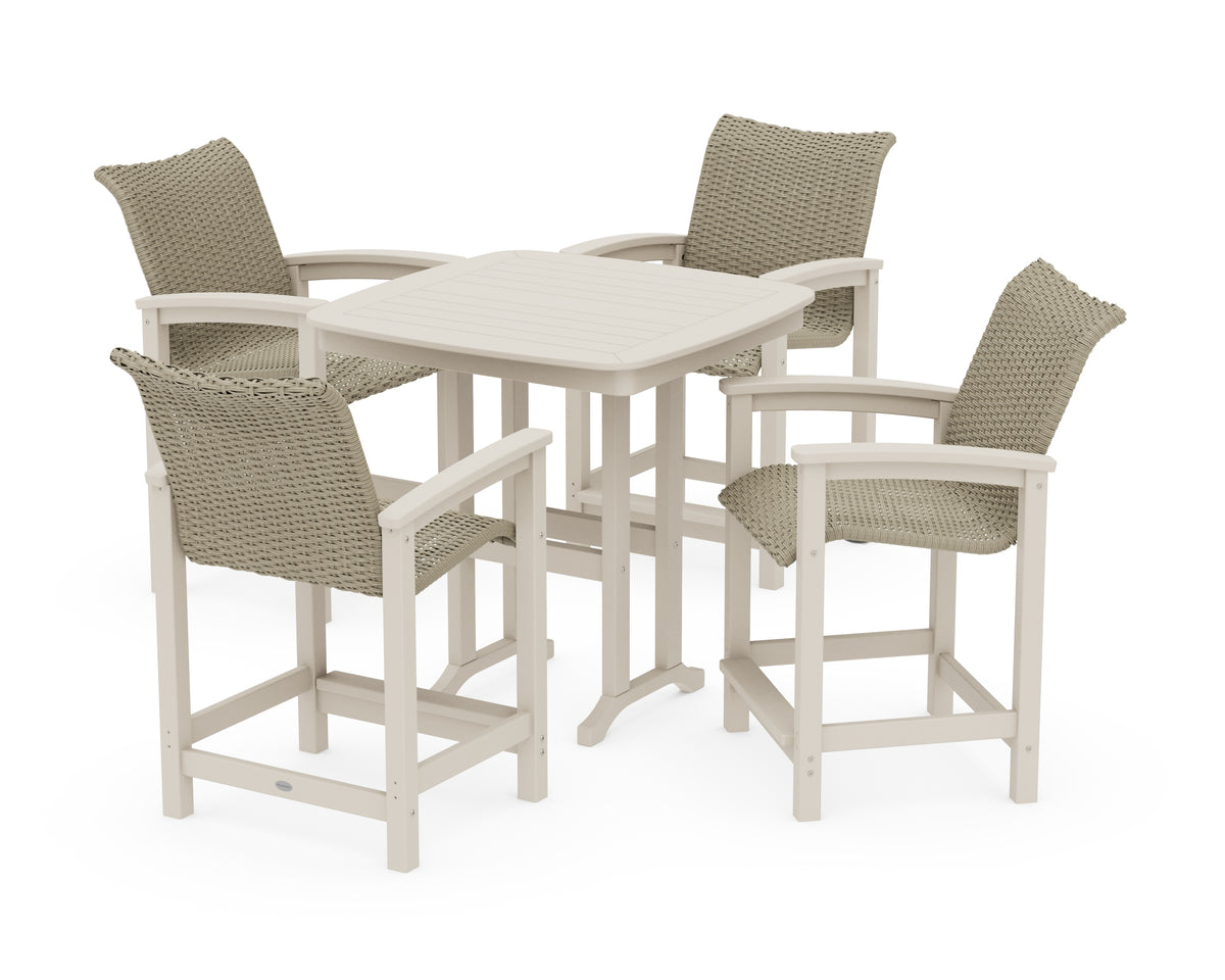 POLYWOOD Coastal Woven 5-Piece Counter Set in Sand / Dune Grass