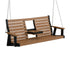 Berlin Gardens Bristol 3 Seat Swing, cedar slats with a black frame and center console, hanging from chains