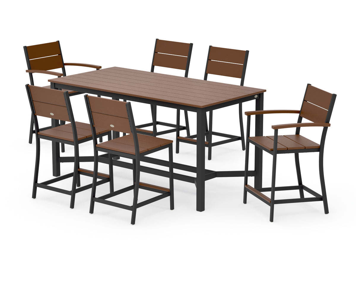 POLYWOOD Main Street 7-Piece Counter Set in Black / Teak