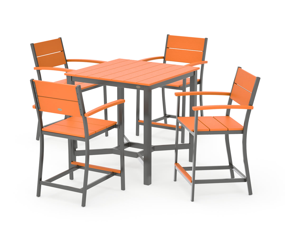 POLYWOOD Main Street 5-Piece Counter Set in Charcoal / Tangerine