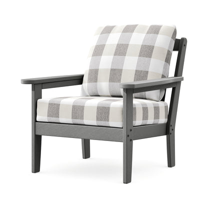 POLYWOOD Cottage Deep Seating Chair in Slate Grey / Buffalo Plaid Grey Mist