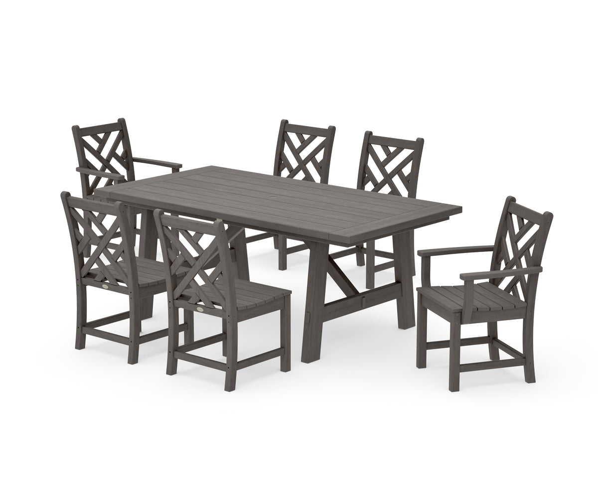 POLYWOOD Chippendale 7-Piece Rustic Farmhouse Dining Set in Driftwood