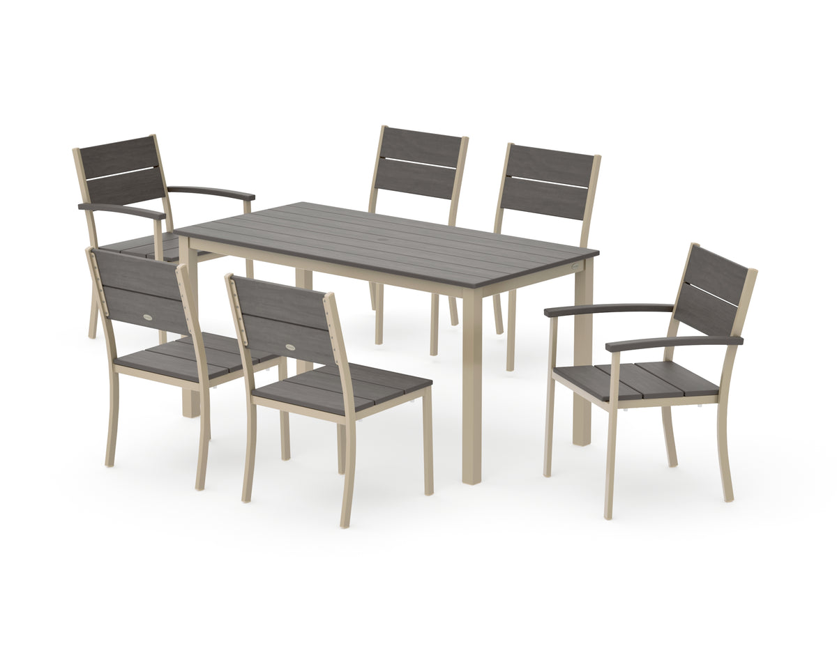 POLYWOOD Main Street 7-Piece Dining Set with Main Street 30 x 60 Dining Table in Sand / Driftwood
