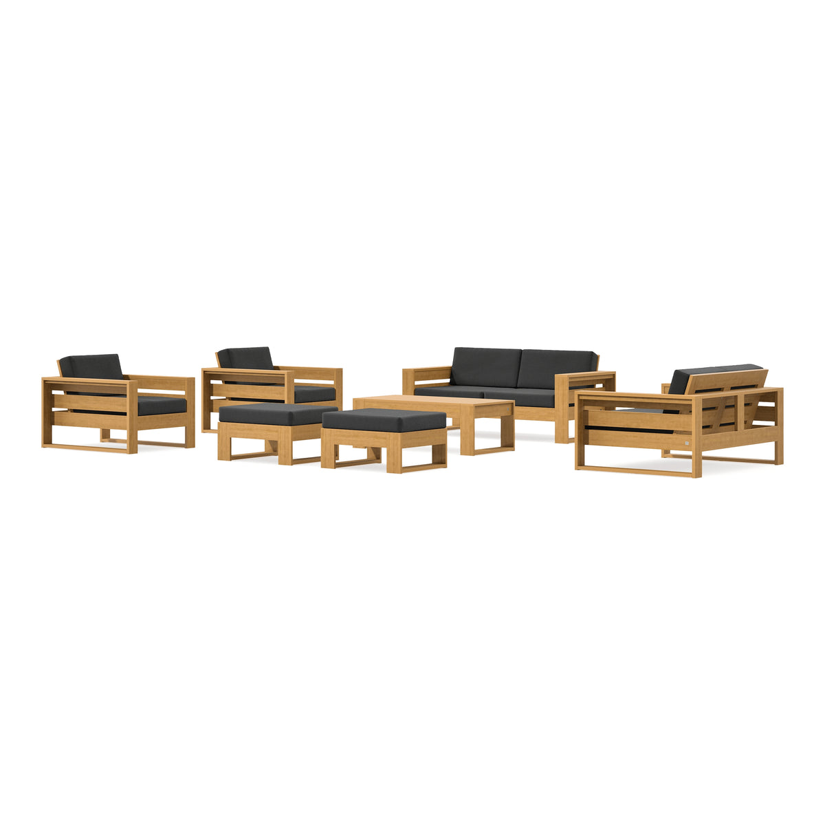 POLYWOOD PW Designer Series Latitude 7-Piece Lounge Loveseat Set in Natural / Spectrum Carbon