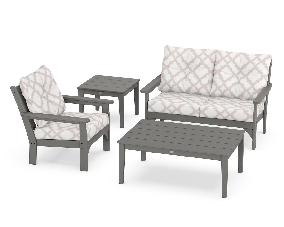 POLYWOOD Vineyard 4-Piece Deep Seating Set in Slate Grey / Trellis Dune Burlap