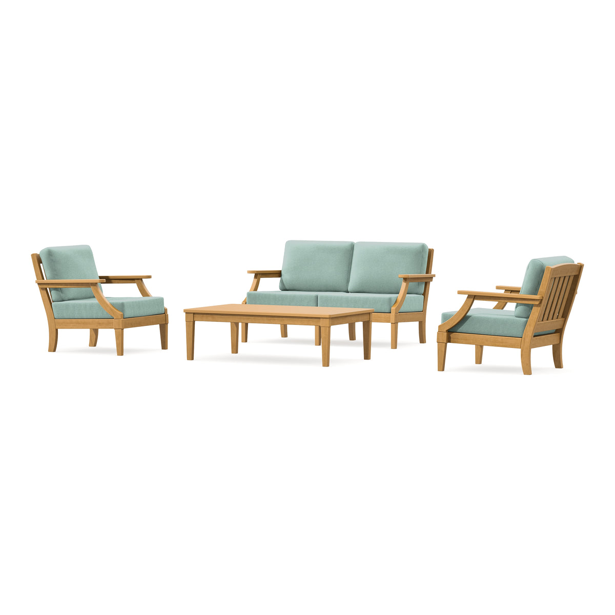 POLYWOOD PW Designer Series Estate Lounge 4-Piece Loveseat Set in Natural / Glacier Spa