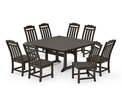 POLYWOOD Cottage 9-Piece Square Farmhouse Side Chair Dining Set with Trestle Legs in Vintage Coffee