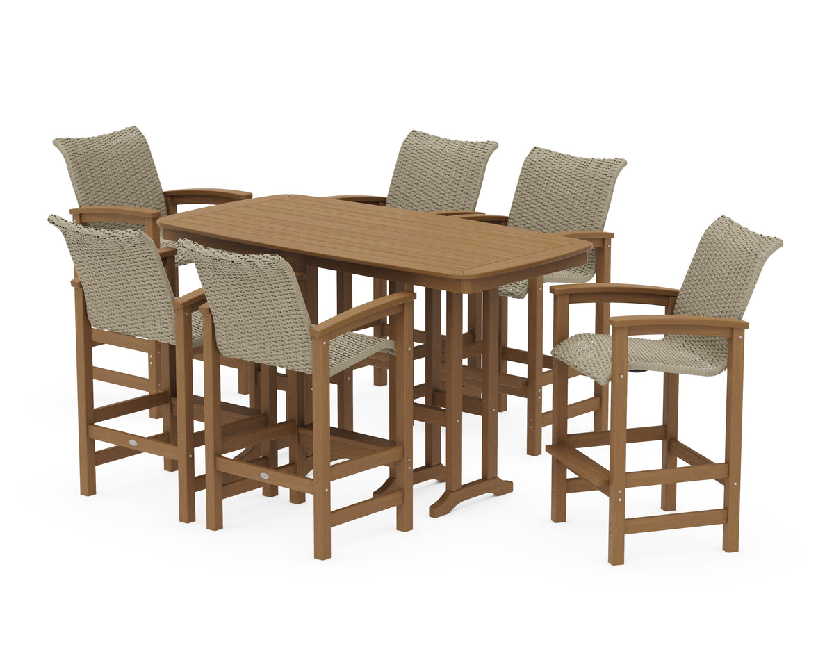 POLYWOOD Coastal Woven Arm Chair 7-Piece Bar Set in Natural / Dune Grass