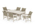 POLYWOOD Coastal Woven Arm Chair 7-Piece Farmhouse Dining Set with Trestle Legs in Sand / Dune Grass