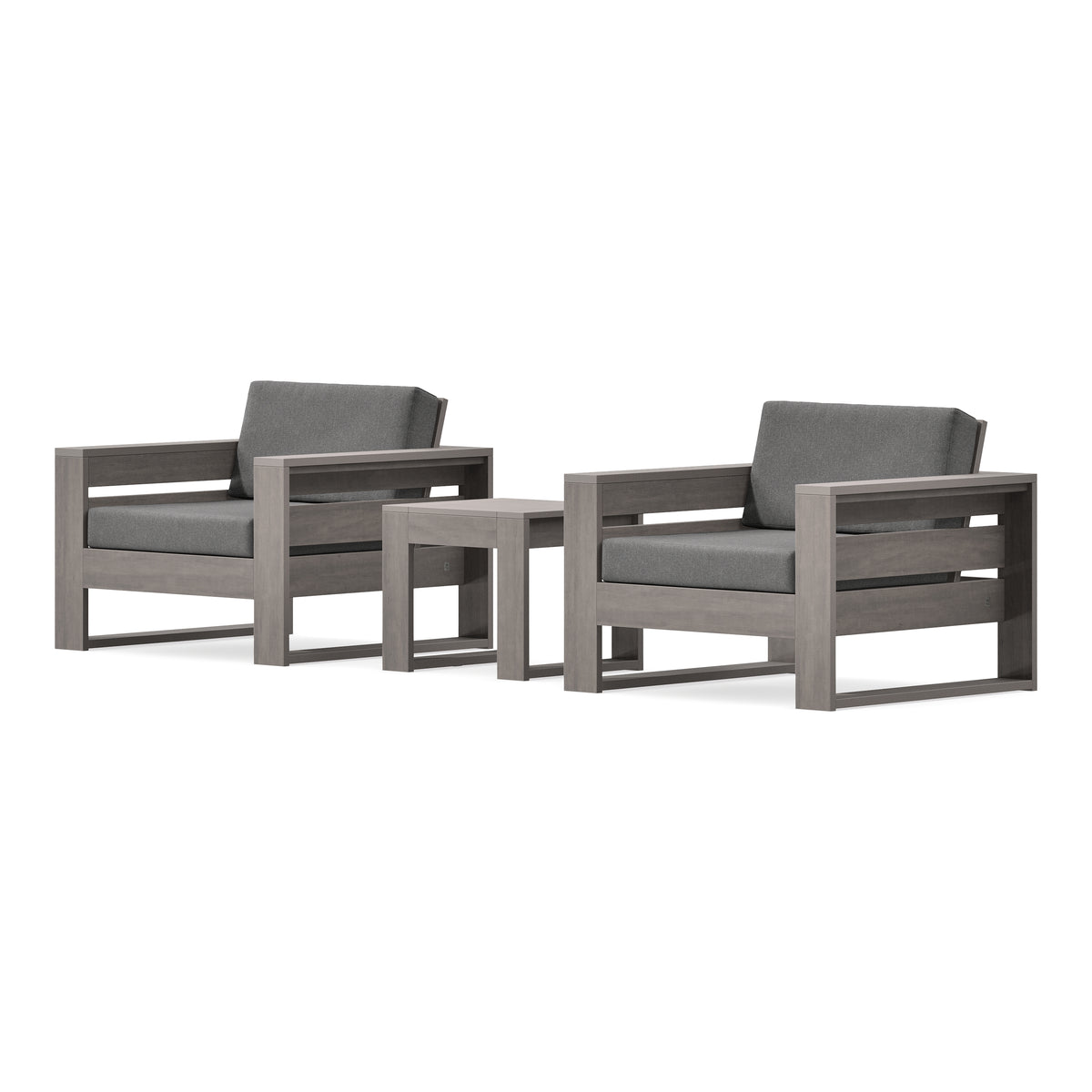 POLYWOOD PW Designer Series Latitude 3-Piece Lounge Chair Set in Driftwood / Ash Charcoal