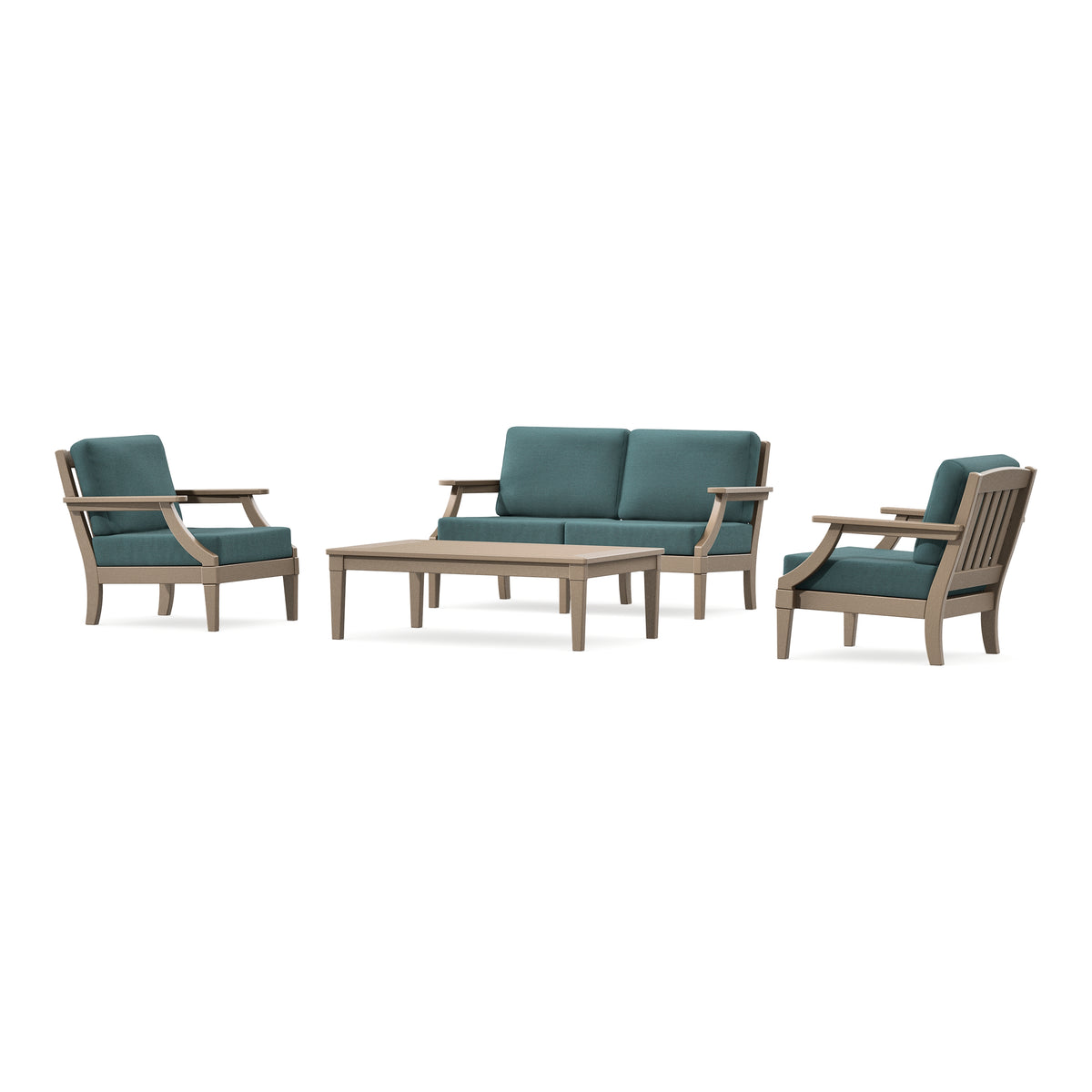 POLYWOOD PW Designer Series Estate Lounge 4-Piece Loveseat Set in Vintage Sahara / Ocean Teal