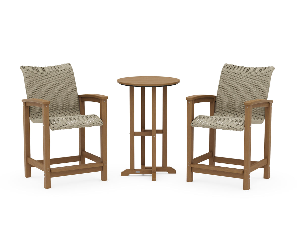 POLYWOOD Coastal Woven 3-Piece Farmhouse Counter Set in Natural / Dune Grass