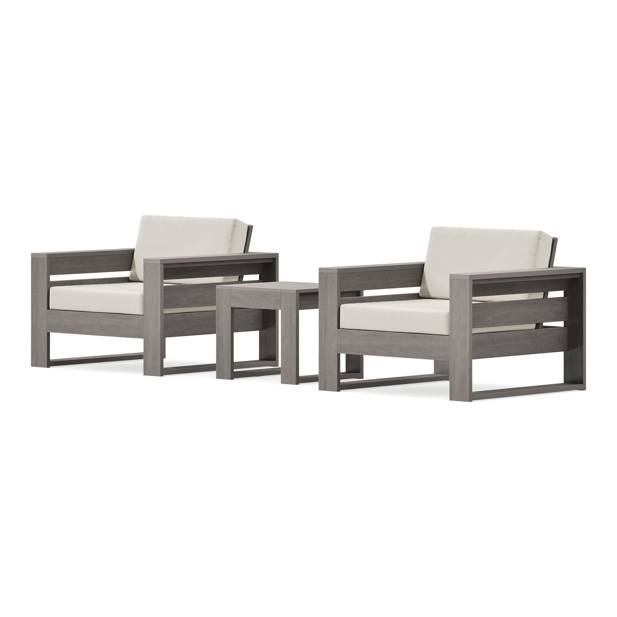 POLYWOOD PW Designer Series Latitude 3-Piece Lounge Chair Set in Driftwood / Dune Burlap