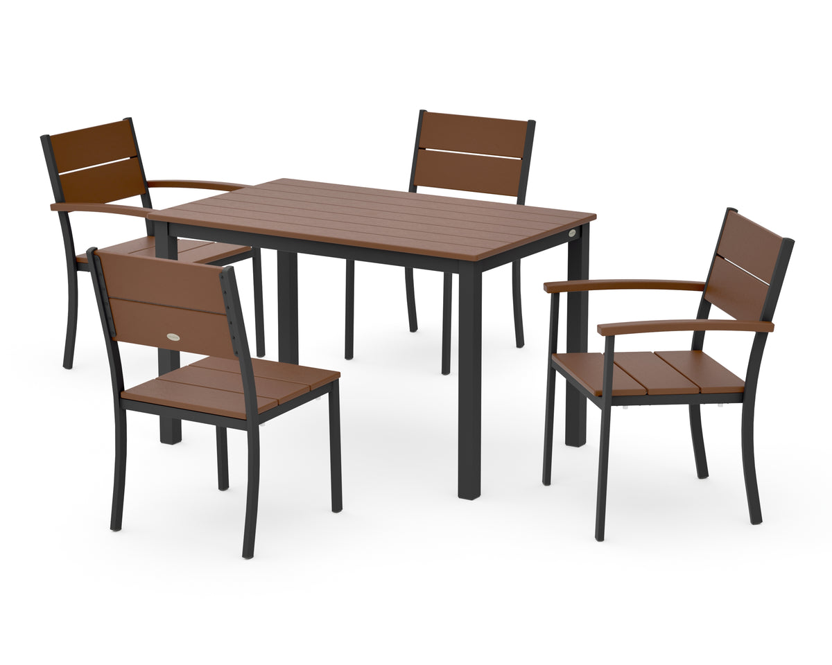 POLYWOOD Main Street 5-Piece Dining Set with Main Street 30 x 48 Dining Table in Black / Teak