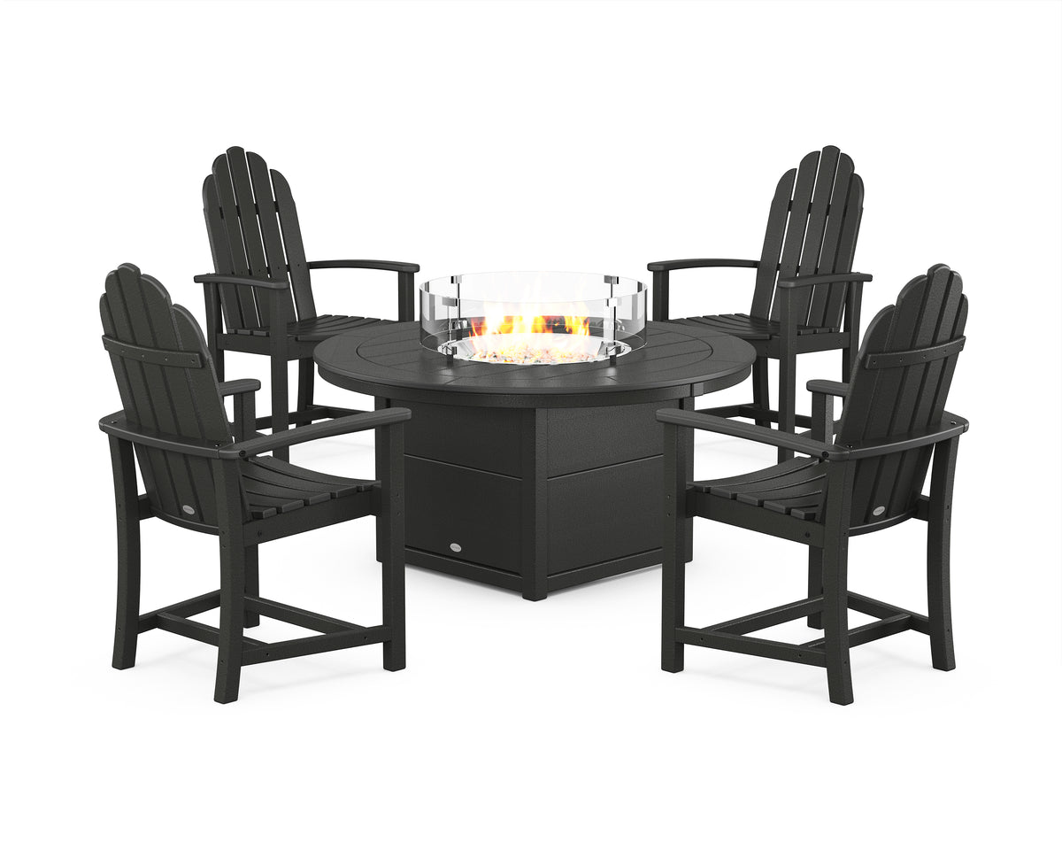 POLYWOOD Classic 4-Piece Upright Adirondack Conversation Set with Fire Pit Table in Black