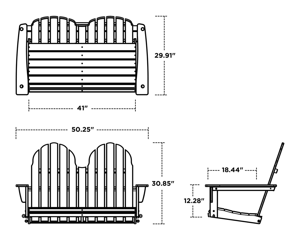 POLYWOOD Vineyard Adirondack 48" Swing dimension drawing with width, depth and height measurements
