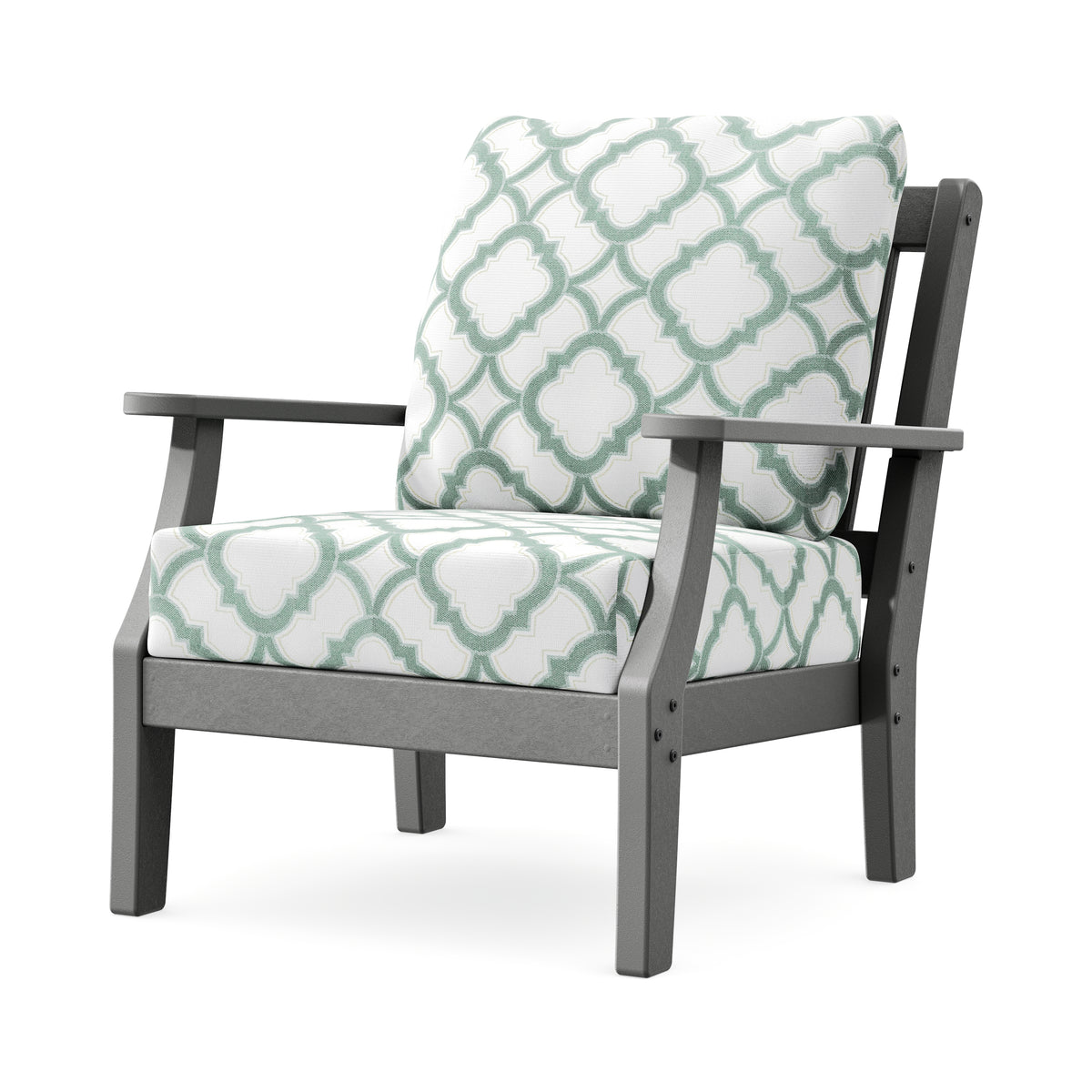 POLYWOOD Chinoiserie Deep Seating Chair in Slate Grey / Trellis Glacier Spa