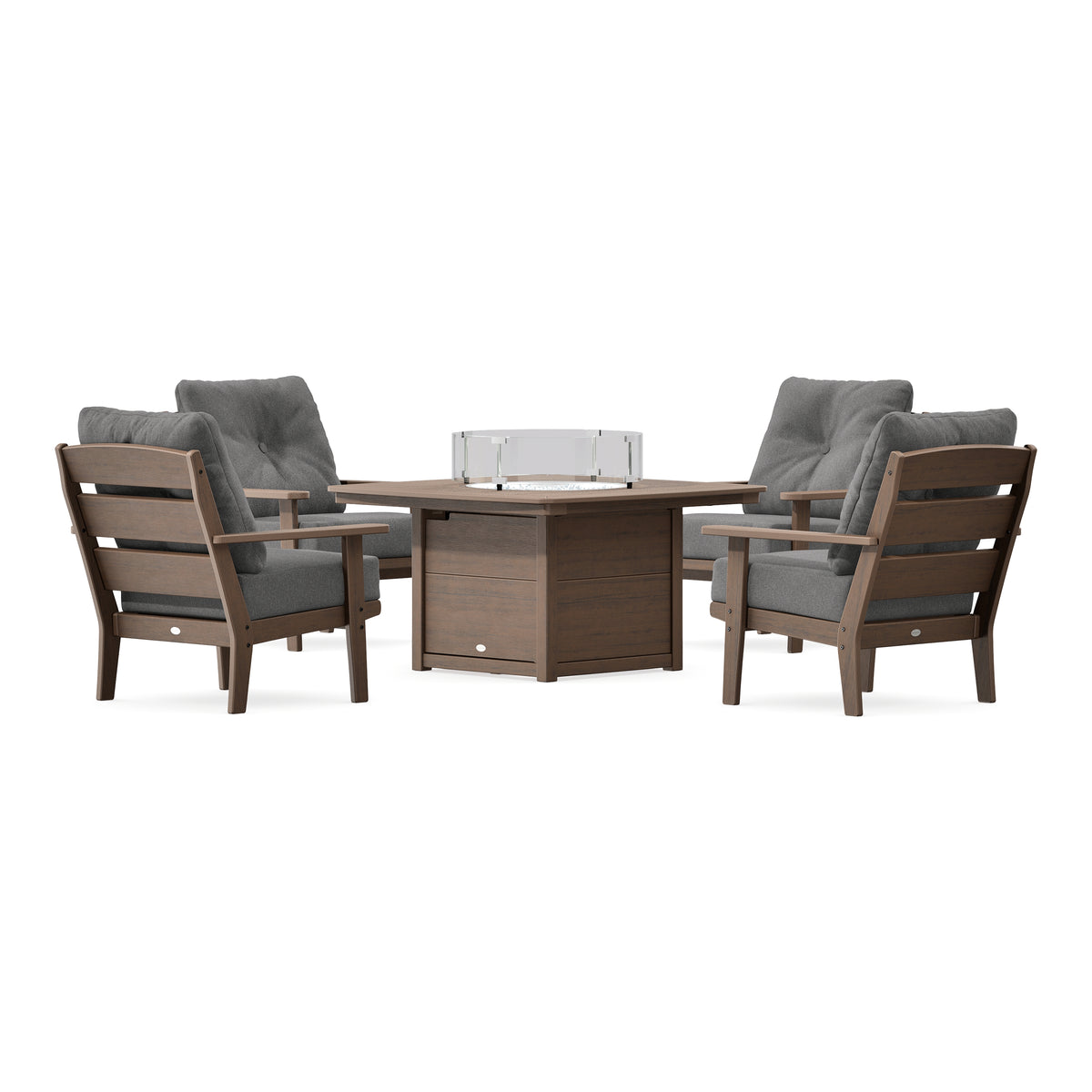 POLYWOOD Lakeside 5-Piece Deep Seating Set with Nautical Fire Pit Table in Kona