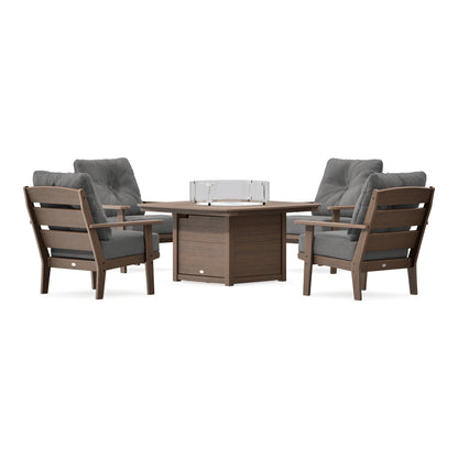 POLYWOOD Lakeside 5-Piece Deep Seating Set with Nautical Fire Pit Table in Kona