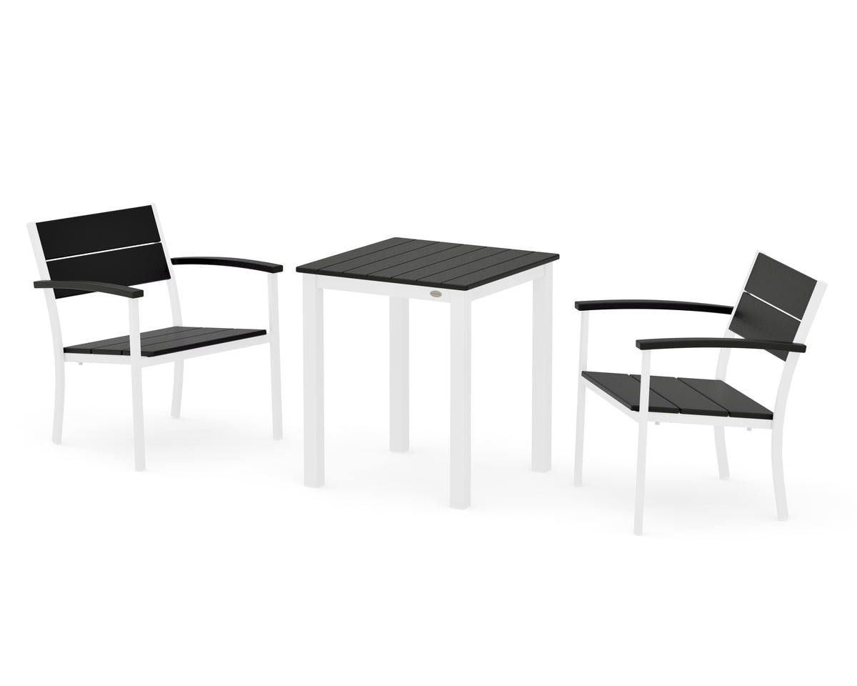 POLYWOOD Main Street 3-Piece Square Dining Set in White / Black