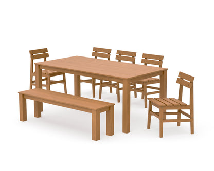 POLYWOOD Modern Studio Plaza Chair 7-Piece Parsons Dining Set with Bench in Natural