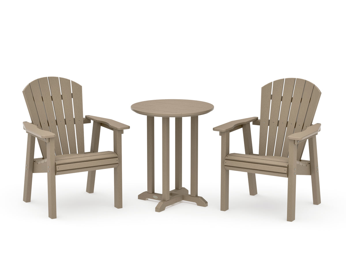 POLYWOOD Seashell 3-Piece Round Farmhouse Bistro Dining Set in Vintage Sahara