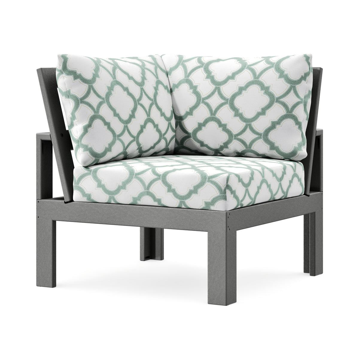 POLYWOOD Modular Corner Chair in Slate Grey / Trellis Glacier Spa