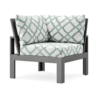POLYWOOD Modular Corner Chair in Slate Grey / Trellis Glacier Spa