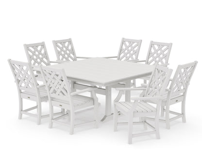 POLYWOOD Wovendale 9-Piece Square Farmhouse Dining Set with Trestle Legs in Vintage White