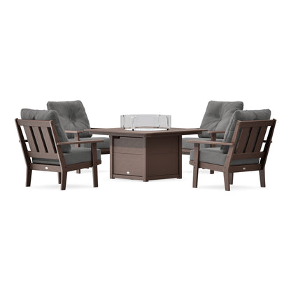 POLYWOOD Oxford 5-Piece Deep Seating Set with Fire Pit Table in Mahogany