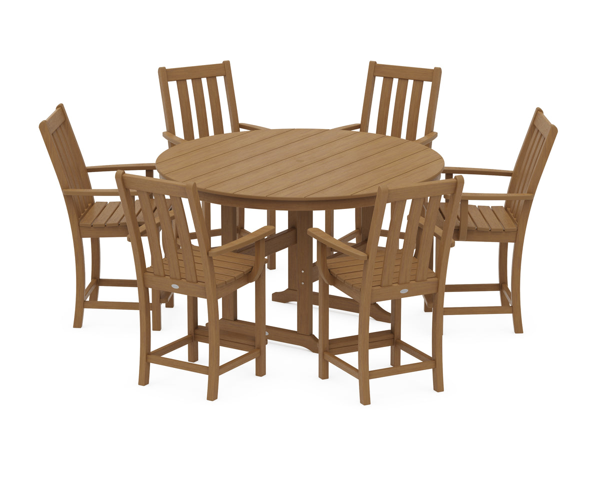 POLYWOOD Vineyard 7-Piece Arm Chair Round Farmhouse Counter Set in Natural