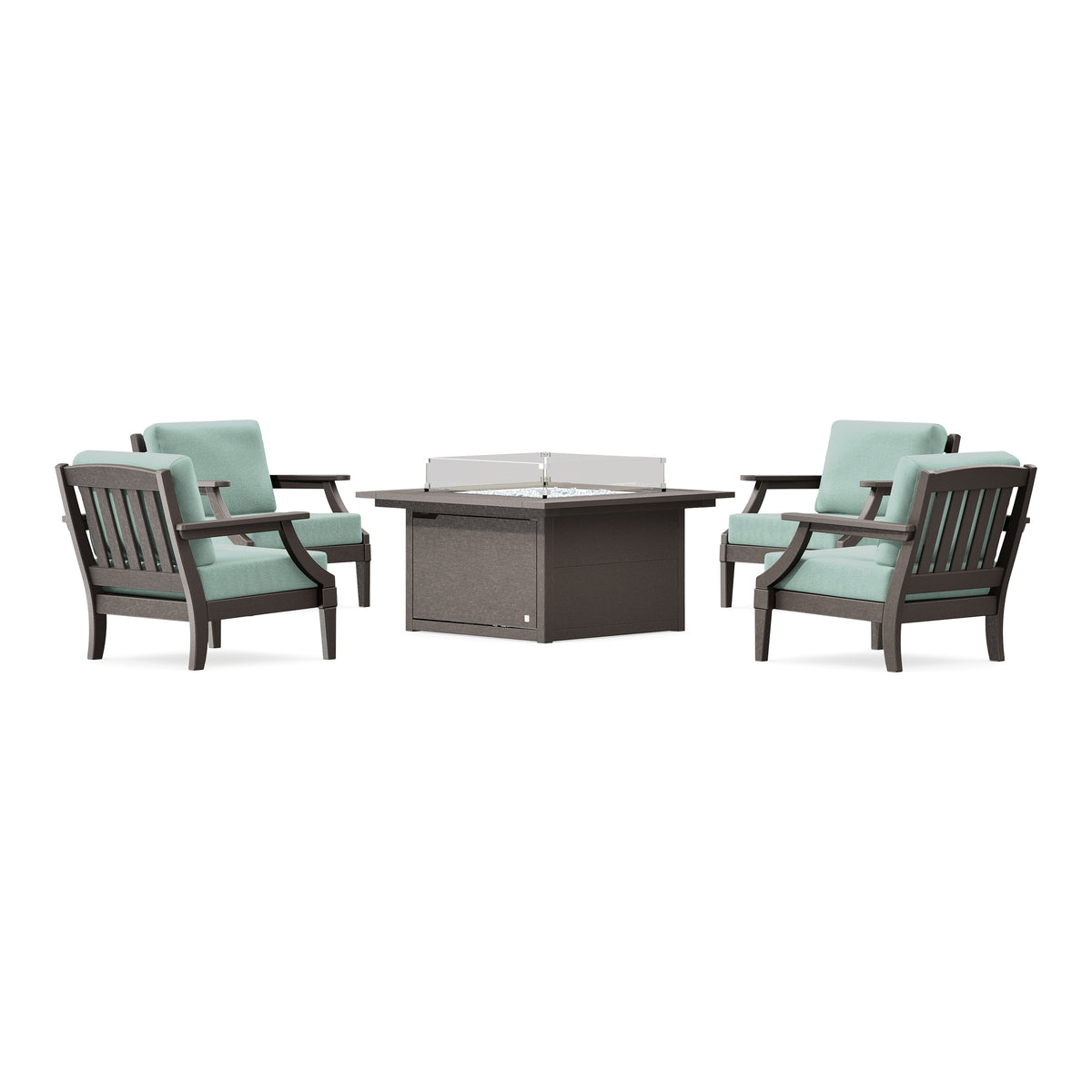 POLYWOOD PW Designer Series Estate 5-Piece Lounge Fire Table Set in Vintage Coffee / Glacier Spa