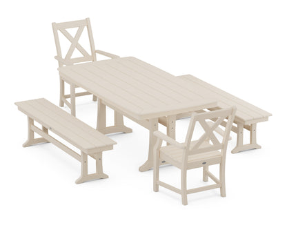 POLYWOOD Braxton 5-Piece Dining Set with Trestle Legs - 38" x 73" Table in Sand