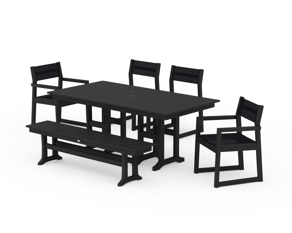 POLYWOOD EDGE Sling 6-Piece Farmhouse Dining Set in Black / Black