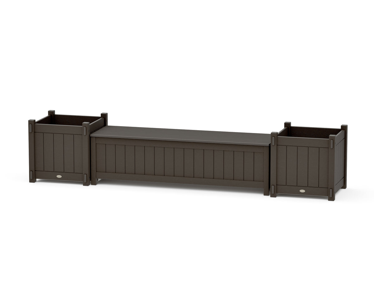 POLYWOOD 60" Vineyard Straight Planter Storage Bench Set - Large in Vintage Coffee