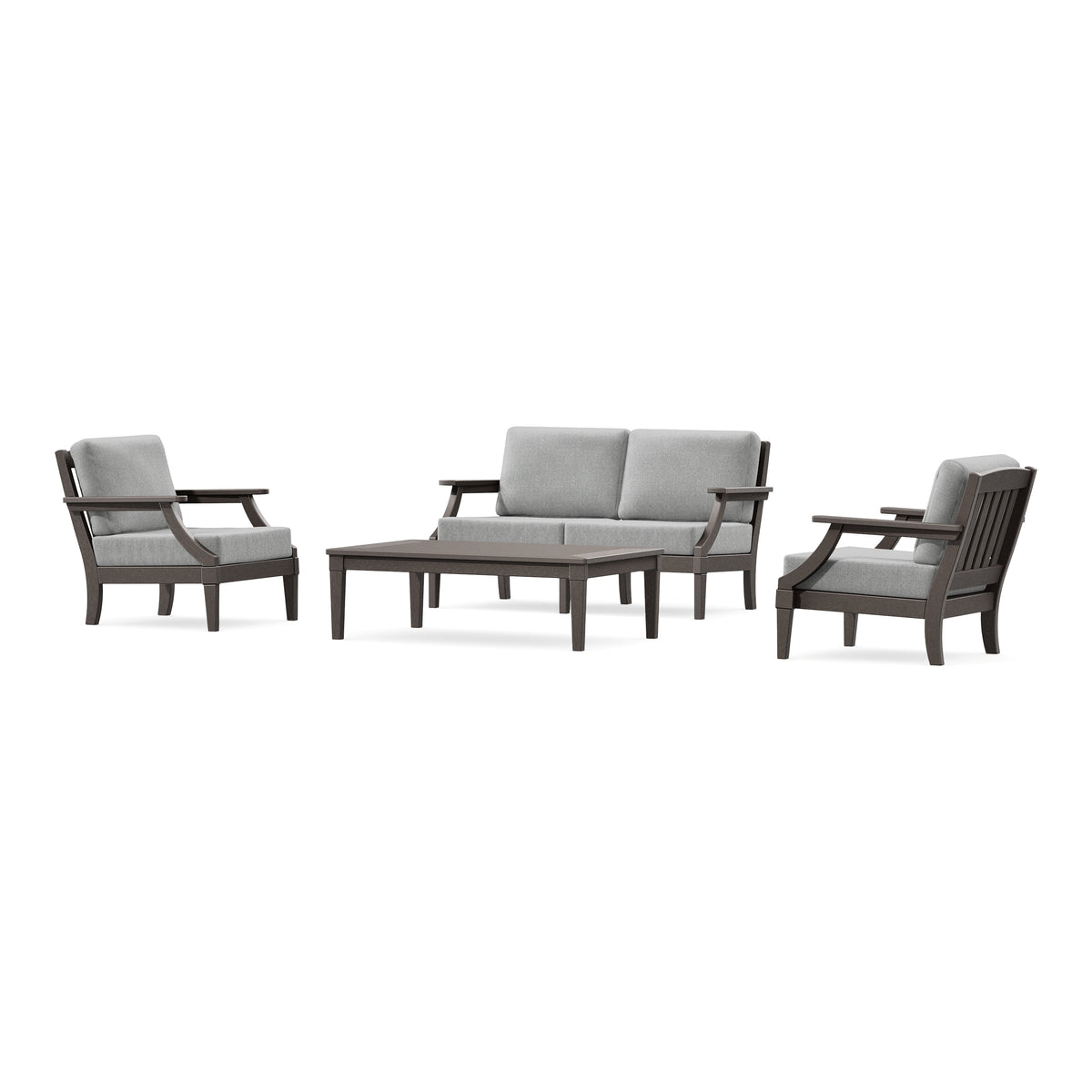 POLYWOOD PW Designer Series Estate Lounge 4-Piece Loveseat Set in Vintage Coffee / Grey Mist