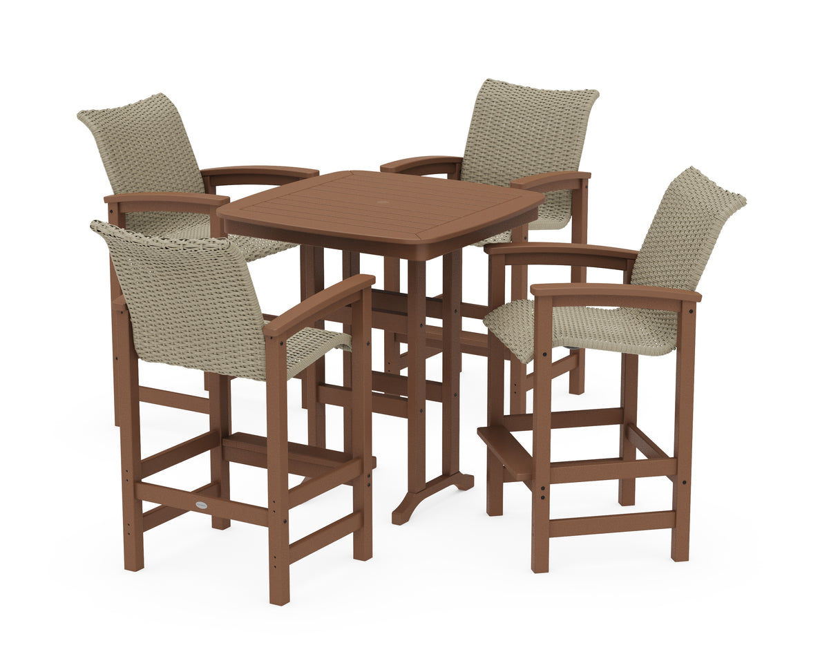 POLYWOOD Coastal Woven 5-Piece Bar Set in Teak / Dune Grass