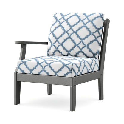 POLYWOOD Braxton Modular Left Arm Chair in Slate Grey / Trellis Sky Blue