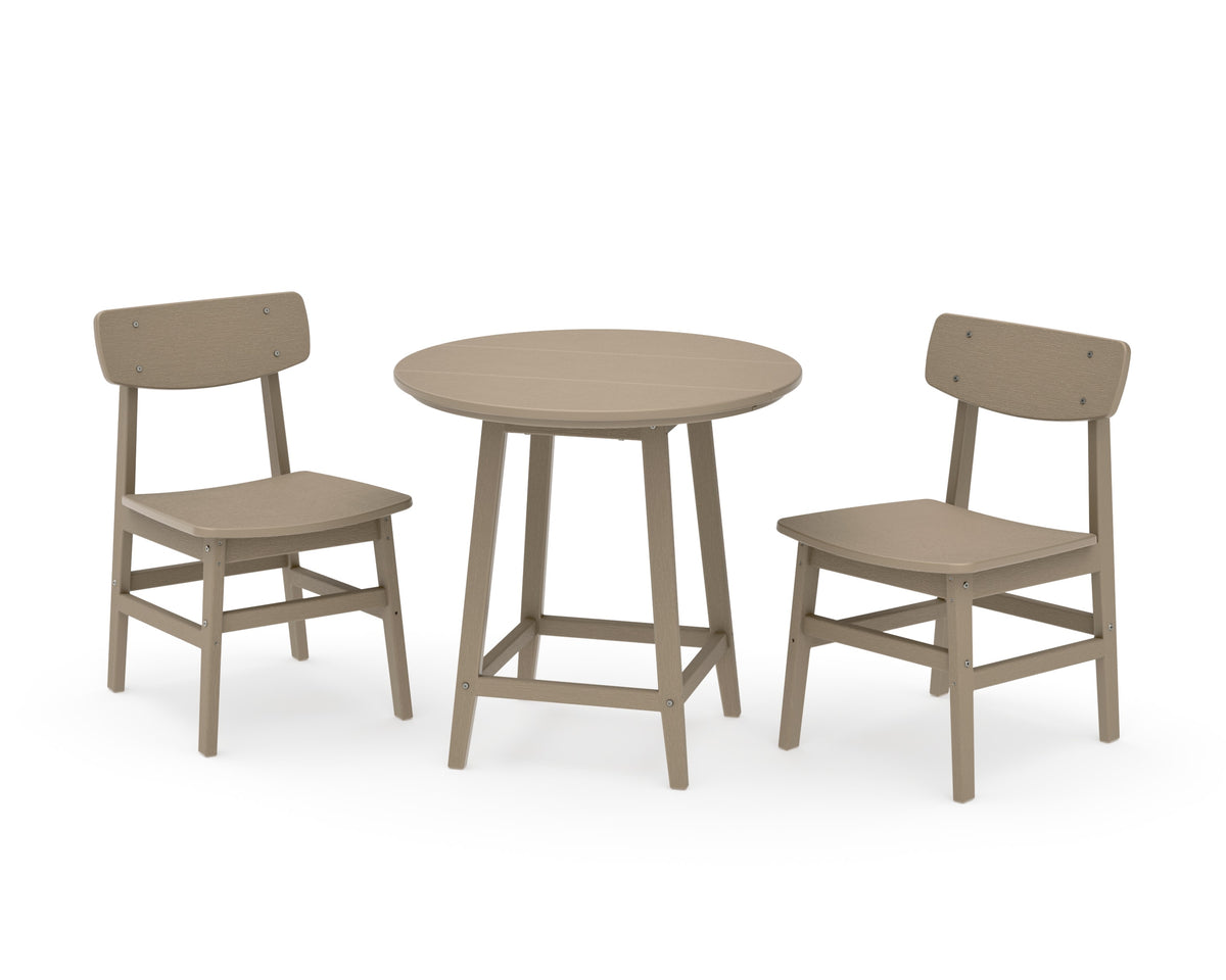 POLYWOOD Modern Studio Urban Chair 3-Piece Round Bistro Dining Set in Vintage Sahara