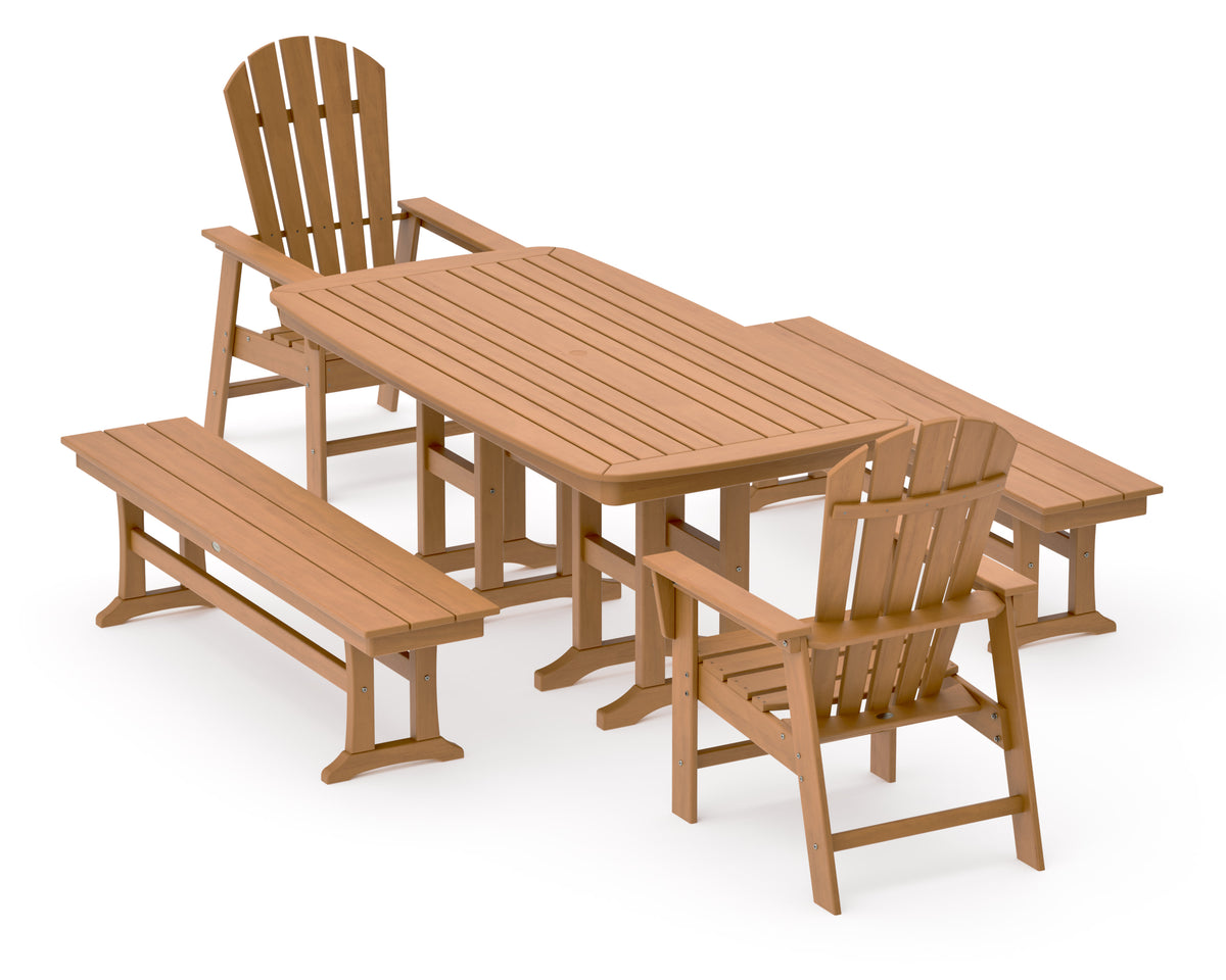 POLYWOOD South Beach 5-Piece Dining Set with Benches - 37" x 72" Table in Natural