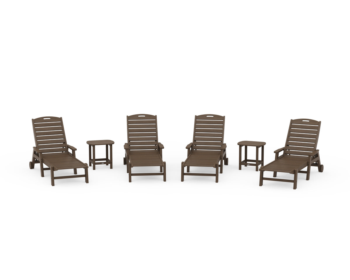 POLYWOOD Nautical Chaise 6-Piece Set with Arms &amp; Wheels in Kona