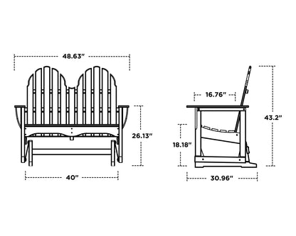 POLYWOOD Classic Adirondack 48" Glider dimension drawing with width, depth and height measurements