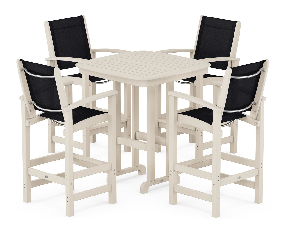 POLYWOOD Coastal 5-Piece Bar Set in Sand / Black