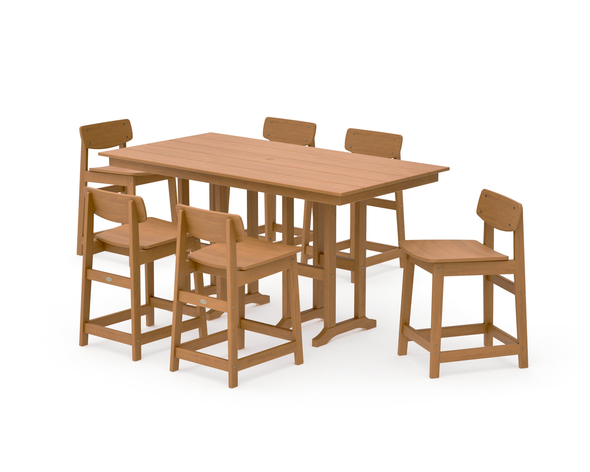 POLYWOOD Modern Studio Urban Lowback Counter Chair 7-Piece Set in Natural