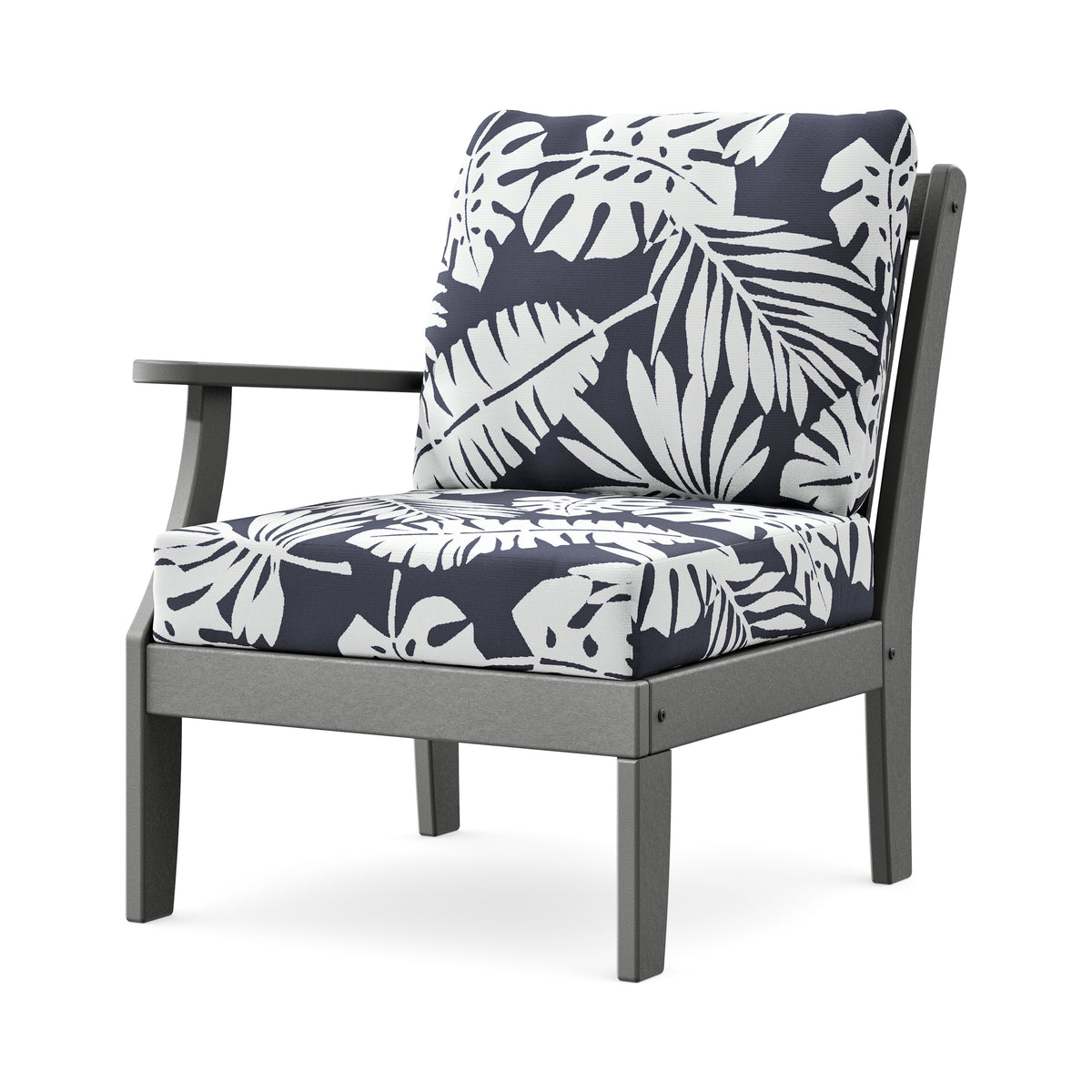 POLYWOOD Braxton Modular Left Arm Chair in Slate Grey / Leaf Navy