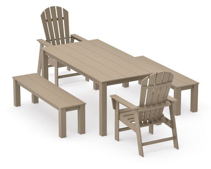 POLYWOOD South Beach 5-Piece Parsons Dining Set with Benches in Vintage Sahara