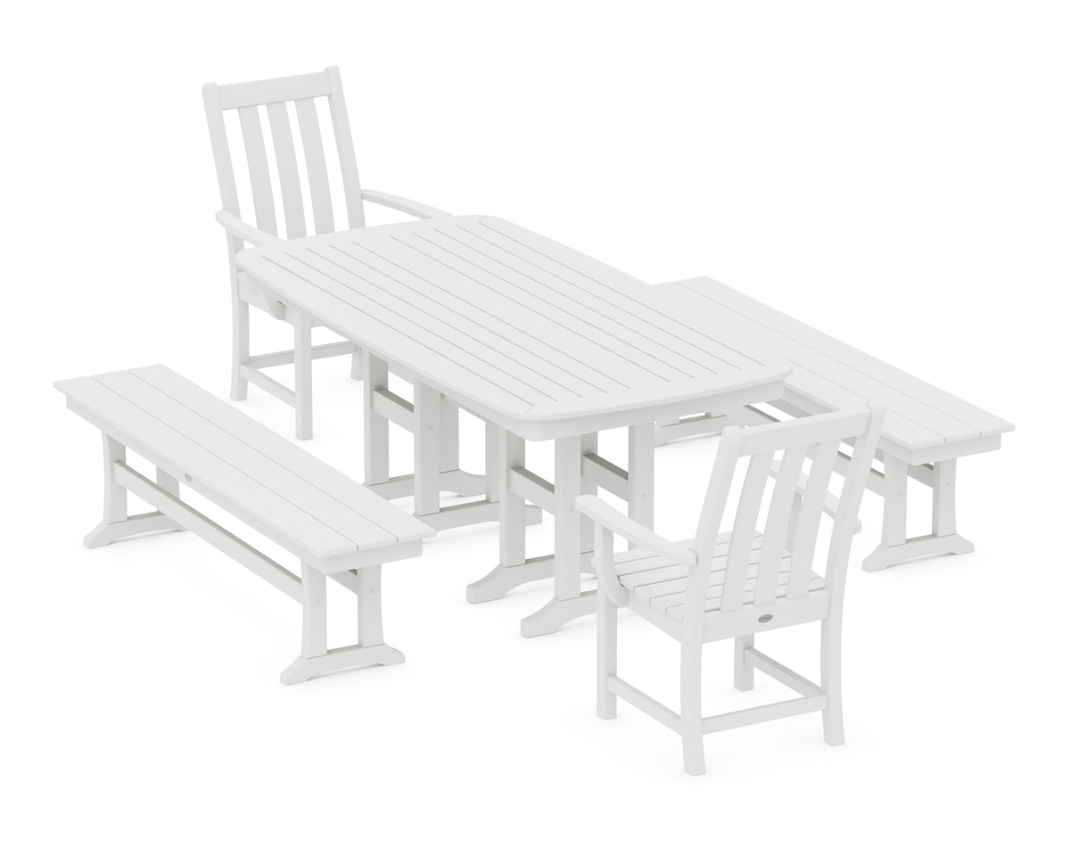 POLYWOOD Vineyard 5-Piece Dining Set with Benches - 37" x 72" Table in White