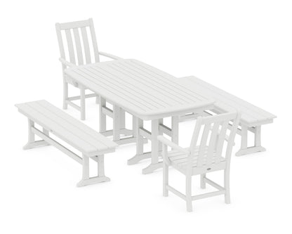 POLYWOOD Vineyard 5-Piece Dining Set with Benches - 37" x 72" Table in White
