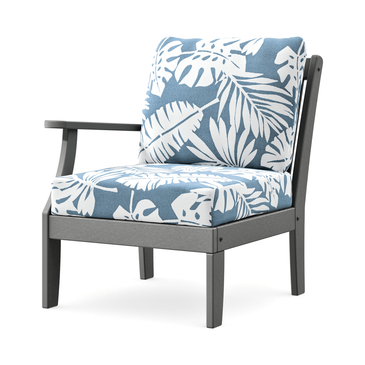 POLYWOOD Braxton Modular Left Arm Chair in Slate Grey / Leaf Sky Blue