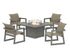 POLYWOOD EDGE Woven 5-Piece Lounge Chair Seating Set with Fire Pit Table in Slate Grey / Dune Grass